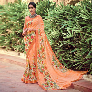 Light Orange Casual Wear Floral Printed Georgette Saree