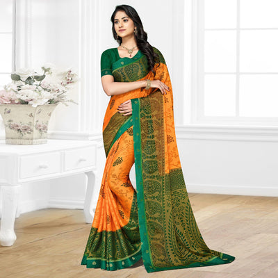 Light Orange Casual Wear Printed Brasso Chiffon Saree