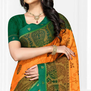 Light Orange Casual Wear Printed Brasso Chiffon Saree