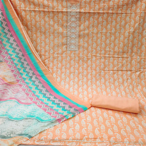 Light Orange Casual Wear Printed Cotton Dress Material