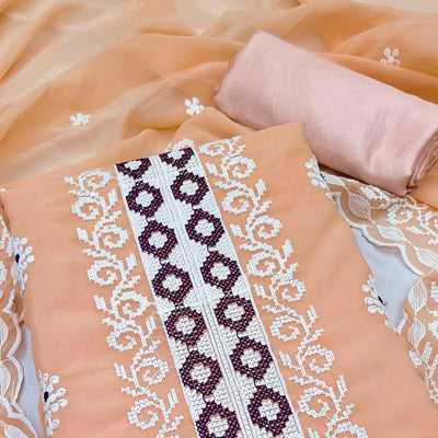 Light Orange Embroidered Georgette Dress Material