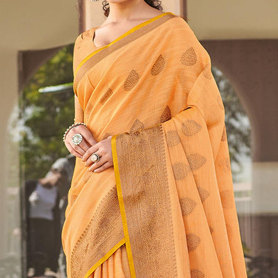Light Orange Festive Wear Embroidered Cotton Saree