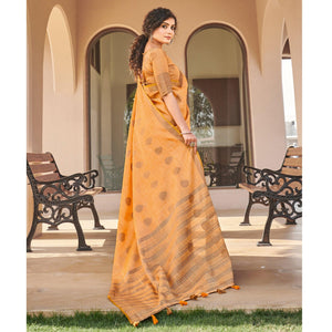 Light Orange Festive Wear Embroidered Cotton Saree
