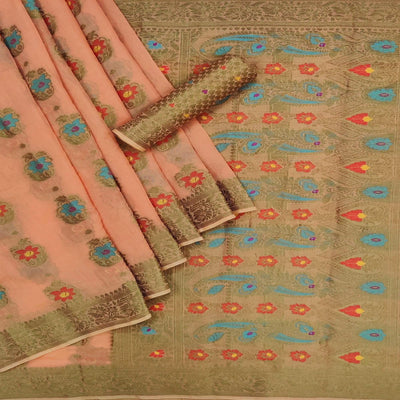 Light Orange Festive Wear Printed Cotton Saree