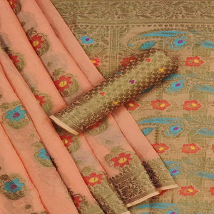 Light Orange Festive Wear Printed Cotton Saree