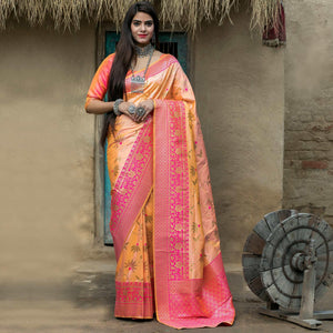 Light Orange Festive Wear Woven Banarasi Silk Saree