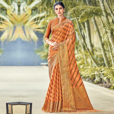 Light Orange Festive Wear Woven Organza Saree