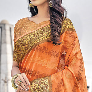 Light Orange Festive Wear Woven Organza Saree