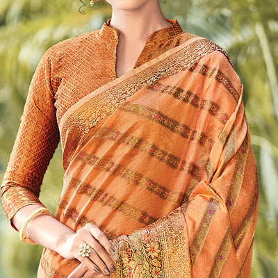 Light Orange Festive Wear Woven Organza Saree