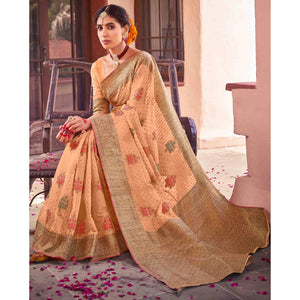Light Orange Festive Wear Woven Soft Cotton Saree