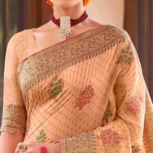 Light Orange Festive Wear Woven Soft Cotton Saree