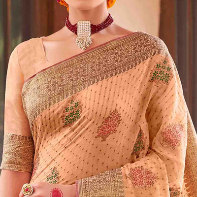Light Orange Festive Wear Woven Soft Cotton Saree