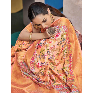 Light Orange Floral Digital Printed Pure Silk Saree