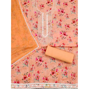 Light Orange Floral Printed With Embroidery Pure Cotton Dress Material