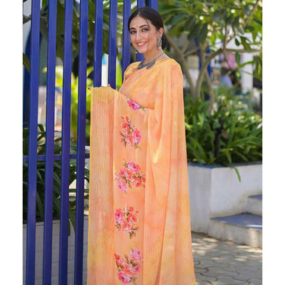 Light Orange Party Wear Digital Printed Georgette Saree