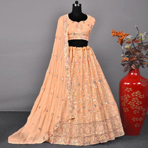 Light Orange Partywear Embroidered Georgette Lehenga Choli
