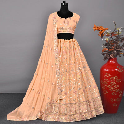 Light Orange Partywear Embroidered Georgette Lehenga Choli