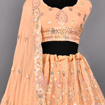 Light Orange Partywear Embroidered Georgette Lehenga Choli