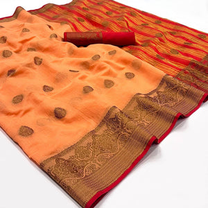 Light Orange Woven Linen Saree