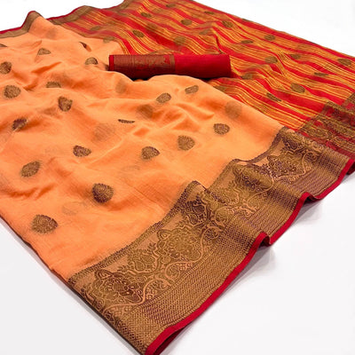 Light Orange Woven Linen Saree