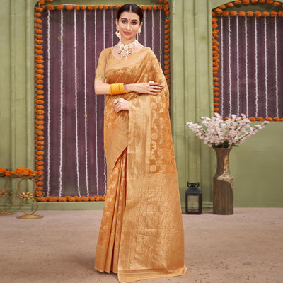 Light Orange Woven Linen Saree