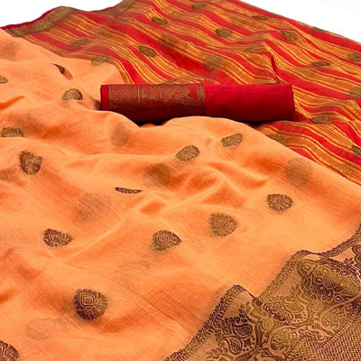 Light Orange Woven Linen Saree
