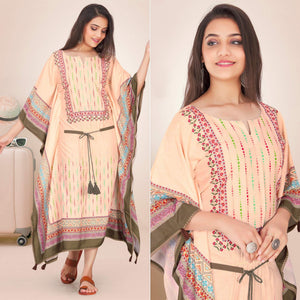 Light Peach Casual Wear Floral Digtial Printed Modal Kaftan Kurti