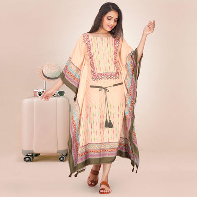 Light Peach Casual Wear Floral Digtial Printed Modal Kaftan Kurti