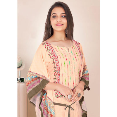 Light Peach Casual Wear Floral Digtial Printed Modal Kaftan Kurti
