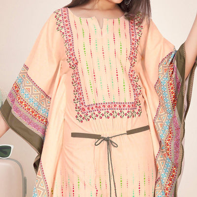 Light Peach Casual Wear Floral Digtial Printed Modal Kaftan Kurti