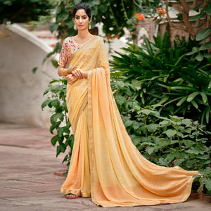 Light Peach Casual Wear Foil Printed Georgette Saree