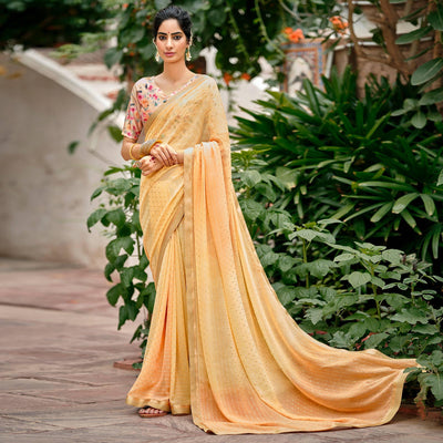 Light Peach Casual Wear Foil Printed Georgette Saree