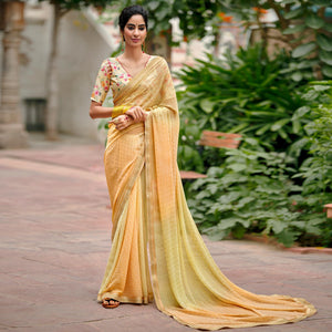 Light Peach Casual Wear Foil Printed Georgette Saree