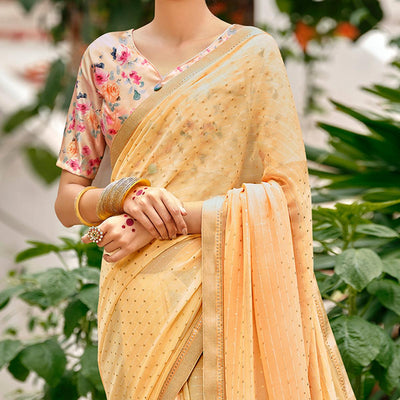 Light Peach Casual Wear Foil Printed Georgette Saree