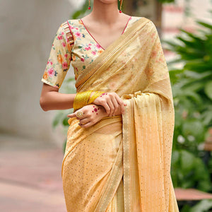 Light Peach Casual Wear Foil Printed Georgette Saree