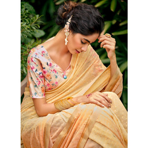 Light Peach Casual Wear Foil Printed Georgette Saree
