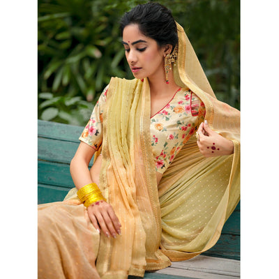 Light Peach Casual Wear Foil Printed Georgette Saree