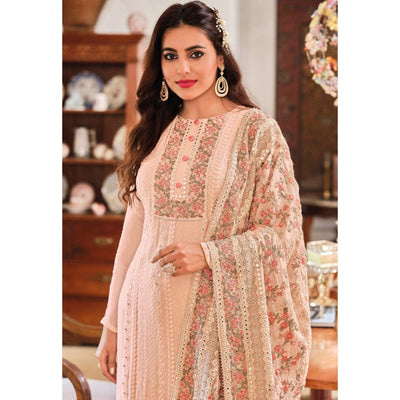 Light Peach Embroidered With Mirror Work Georgette Palazzo Suit