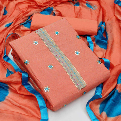 Light Peach Festive Wear Gotta Plus Handwork Cotton Dress Material
