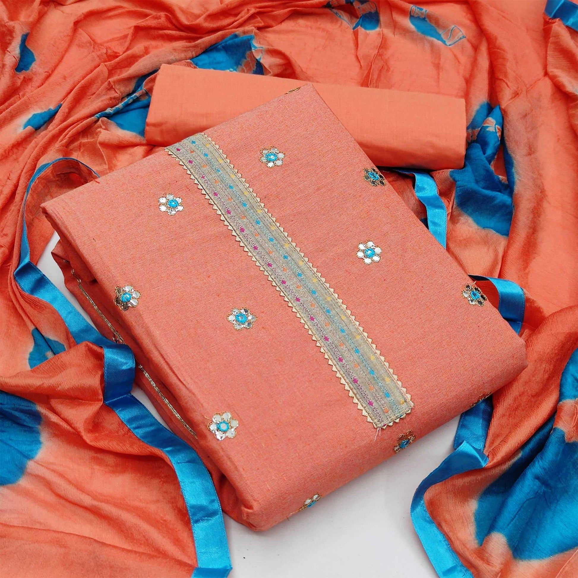 Light Peach Festive Wear Gotta Plus Handwork Cotton Dress Material