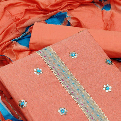 Light Peach Festive Wear Gotta Plus Handwork Cotton Dress Material