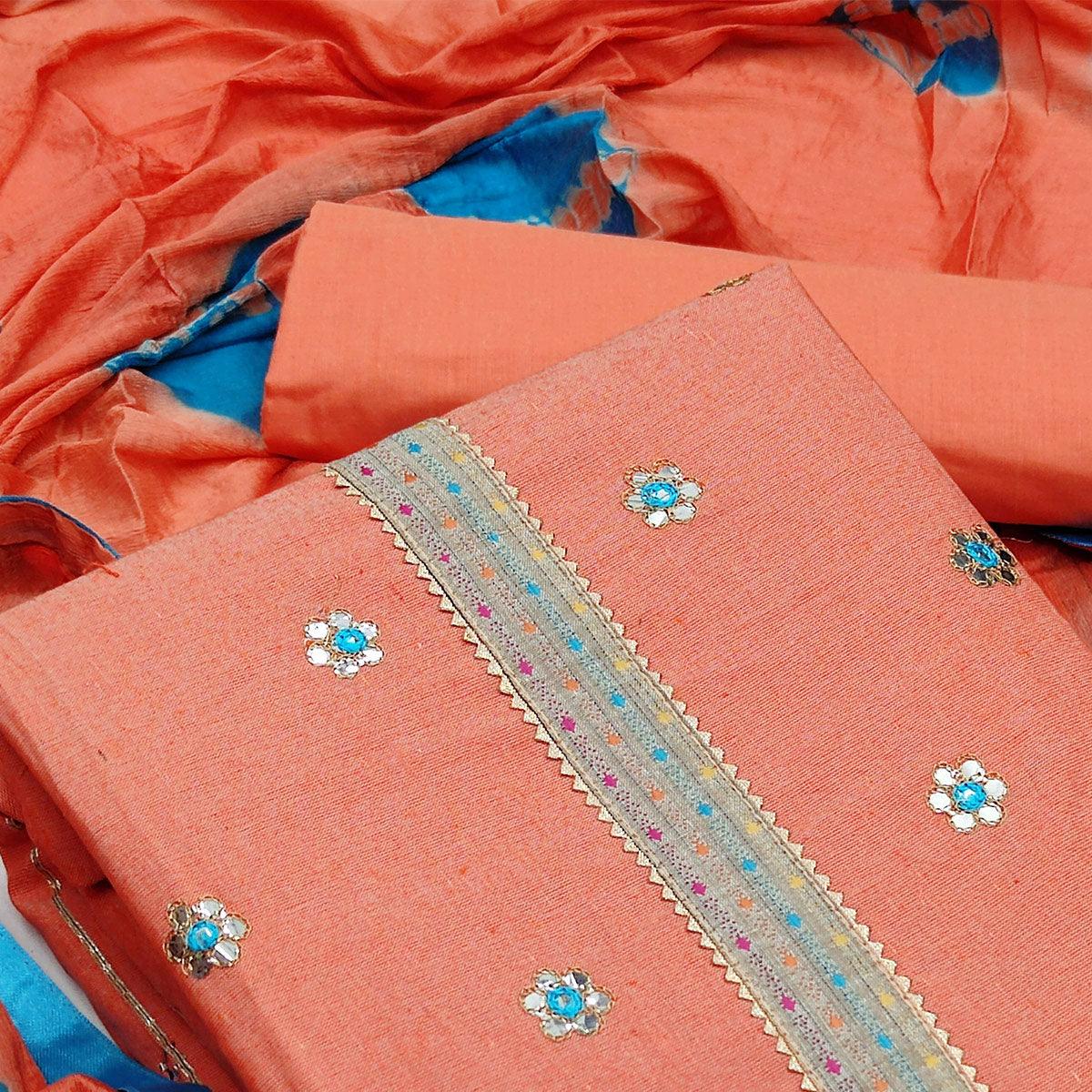 Light Peach Festive Wear Gotta Plus Handwork Cotton Dress Material