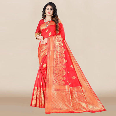 Light Peach Festive Wear Woven Banarasi Silk Saree