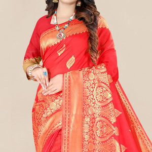Light Peach Festive Wear Woven Banarasi Silk Saree