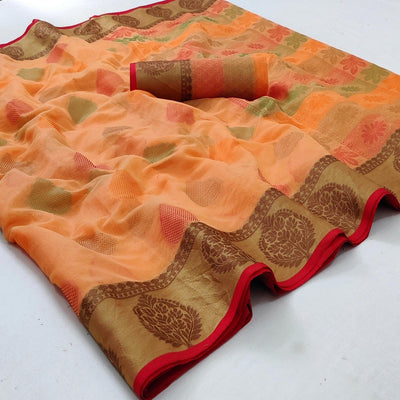 Light Peach Festive Wear Woven Rich Pallu Organza Saree