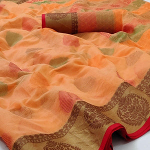 Light Peach Festive Wear Woven Rich Pallu Organza Saree