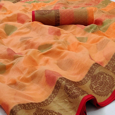 Light Peach Festive Wear Woven Rich Pallu Organza Saree