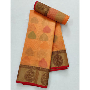 Light Peach Festive Wear Woven Rich Pallu Organza Saree