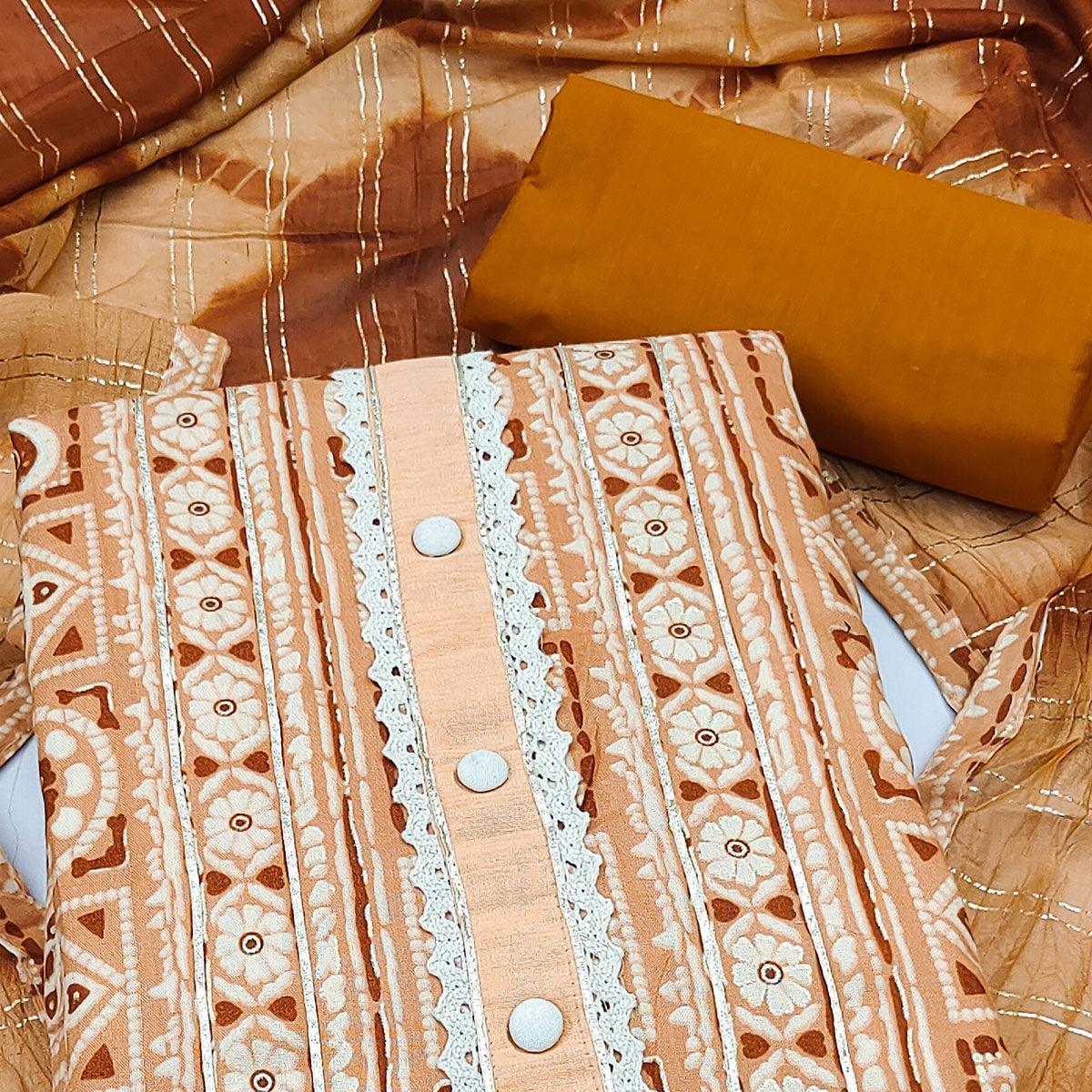 Light Peach Floral Printed Pure Cotton Dress Material