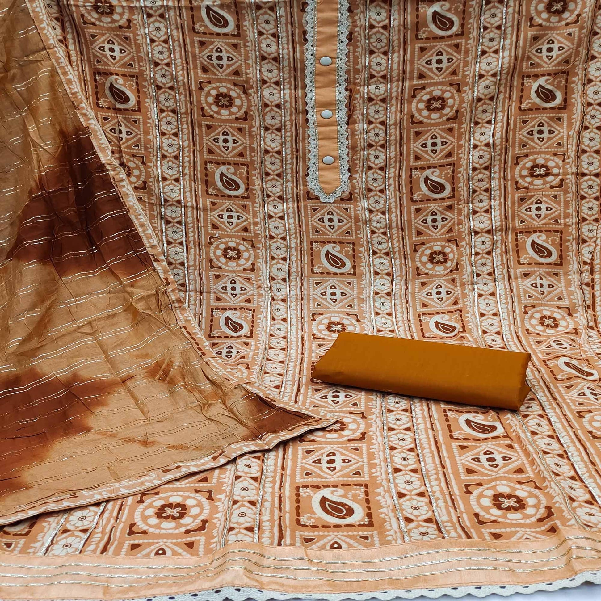 Light Peach Floral Printed Pure Cotton Dress Material